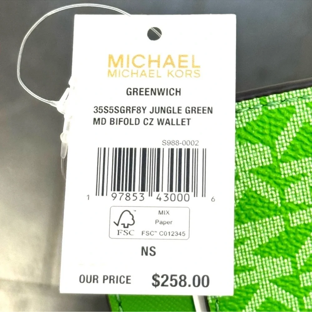 Michael Kors Greenwich Medium Signature Logo Wallet Jungle Green - Picture 9 of 9